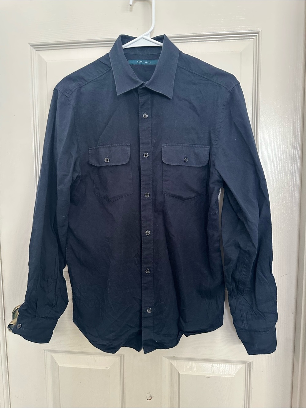 Perry Ellis Men's Navy Blue Long-Sleeve Dress Shirt